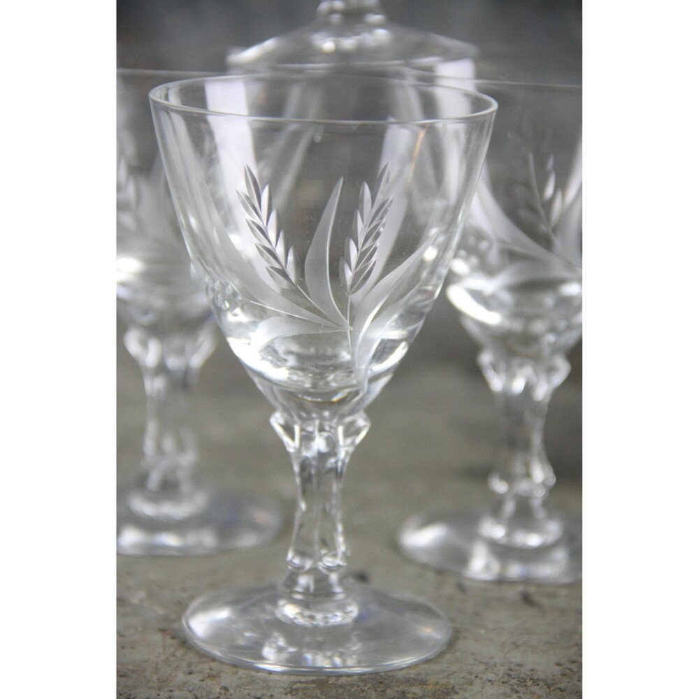 Set of 4 Fostoria Wheat Pattern Etched Crystal Goblets Glasses, 2 sets available
